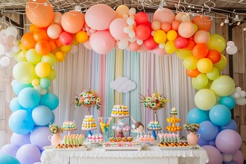 Party festive birthday photo zone with colorful balloons