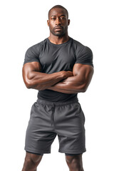 Muscular Man in Black Athletic Wear with Arms Crossed