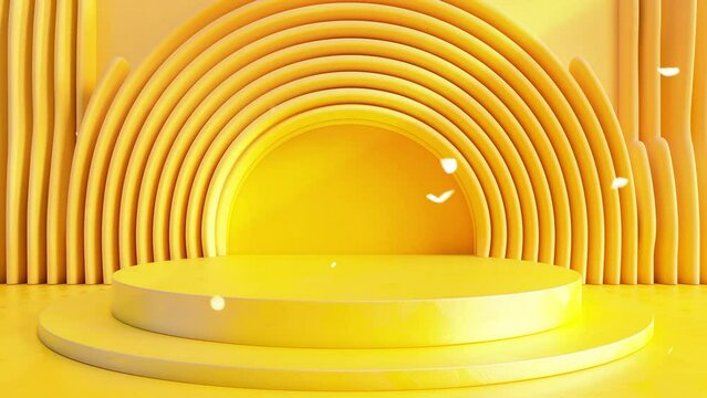 product presentation yellow podium 3d background. platform display stage. seamless looping overlay 4k virtual video animation background