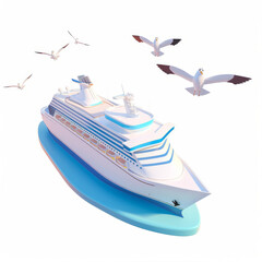 Naklejka premium Sea liner with seagulls flying over it icon in 3d style on white background 