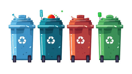 Colorful recycling bins for waste segregation, promoting environmental awareness, sustainability, and proper disposal of recyclables.