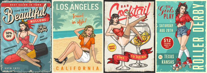 Pinup girls set poster colorful