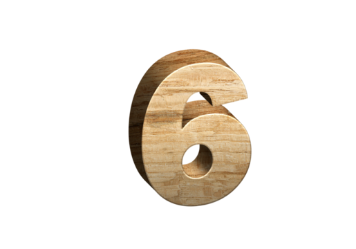 3d Wood Numbers, Alphabet Number Six made of wood material, high-resolution image of 3d font, ready to use for graphic design purposes