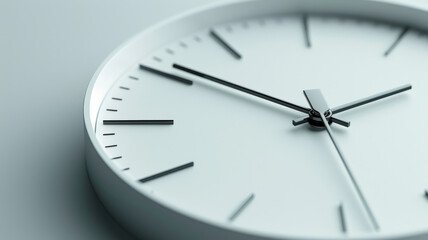 Close-up of a modern analog wall clock showing precise time.