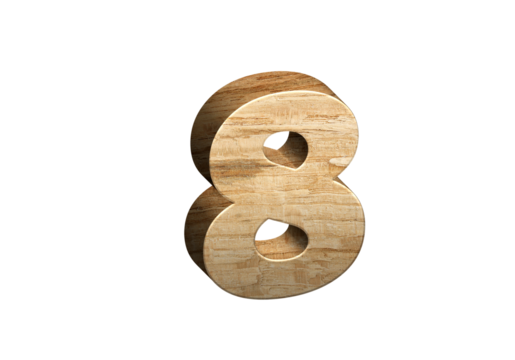 3d Wood Numbers, Alphabet Number Eight made of wood material, high-resolution image of 3d font, ready to use for graphic design purposes