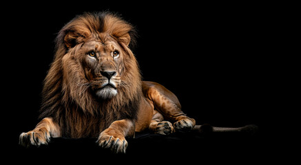 Obraz premium Portrait of a lion on a black background.Generative AI