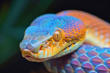 Fototapeta premium Macro shot capturing the intricate scales and hypnotic eye of a vibrant python