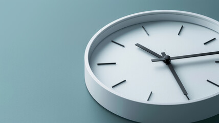 Minimalistic white analog wall clock on a light blue background