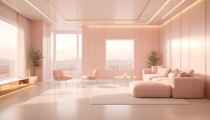 white and gold theme interior modern minimalism photo realism