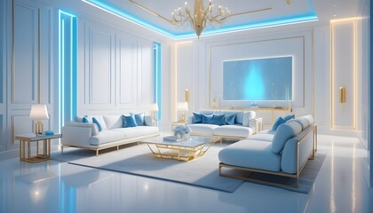 white and gold theme interior modern minimalism photo realism