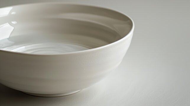 A close-up of a white porcelain bowl filled with pure, white milk, emphasizing simplicity and cleanliness.
