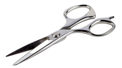 Obraz premium A pair of metal scissors with black handles, displayed on a plain white background