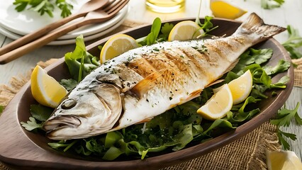 A delectable food photograph of a freshly cooked barramundi fish