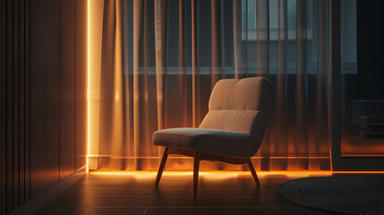 Illuminated chair in interior, generative ai