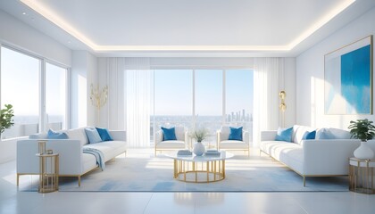 white and gold theme interior modern minimalism photo realism