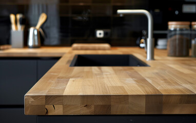 Kitchen Interior: Wooden Countertop with Sink 