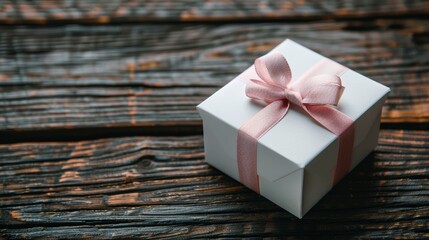 A plain white gift box with a simple ribbon, placed on a wooden surface, representing the elegance and purity of a simple gift.