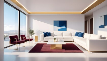 white and gold theme interior modern minimalism photo realism