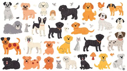 lots of cute puppies, different, for stickers. Generated by AI