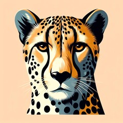 A cheetah portrait, flat illustration, color block