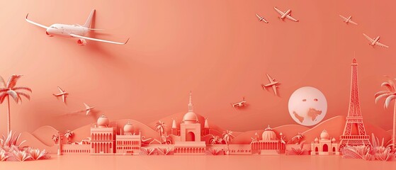 Naklejka premium A red background with a plane flying in the sky