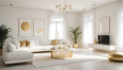 white and gold theme interior modern minimalism photo realism