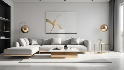 white and gold theme interior modern minimalism photo realism