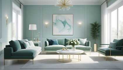 white and gold theme interior modern minimalism photo realism