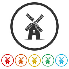 Windmill logo design. Set icons in color circle buttons