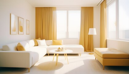white and gold theme interior modern minimalism photo realism
