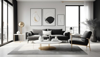 white and gold theme interior modern minimalism photo realism