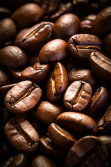 Naklejka premium Pile of coffee beans with some coffee beans on top.