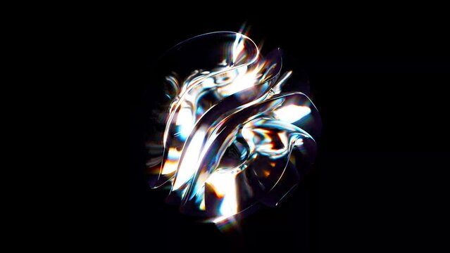 3d render abstract art video animation with surreal glass object in deformation transformation process with dispersion rainbow color spectrum prism effect on isolated black background