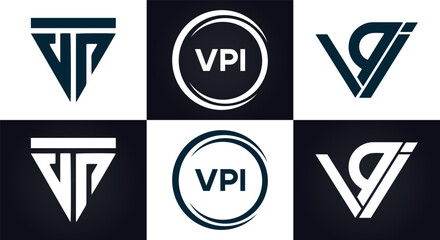 VPI logo. V P I design. White VPI letter. VPI, V P I letter logo design. V P I letter logo design in FIVE, FOUR, THREE, style. letter logo set in one artboard. V P I letter logo vector design.