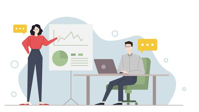 meeting analyst team. daily task in office. animated illustration animation video
