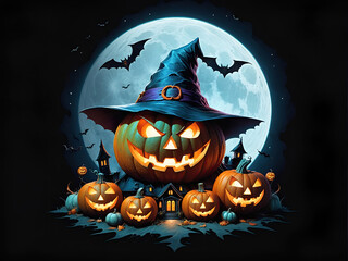 Halloween jack o lanterns on various creepy background