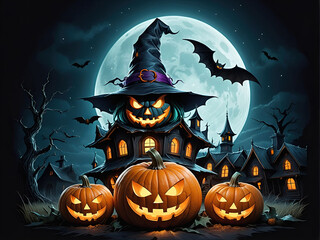 Halloween jack o lanterns on various creepy background