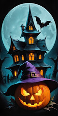 Halloween jack o lanterns on various creepy background