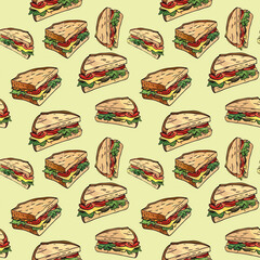 Seamless sandwich pattern on light background