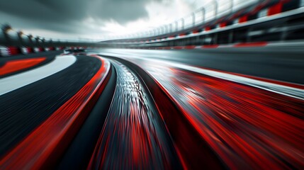 A blurred background of the Fisich globe racetrack with red and white stripes, blurred speed motion...