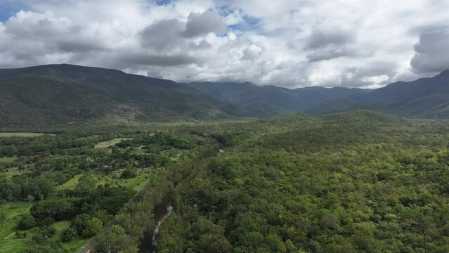 Cinematic aerial footage of Barron River Falls Queensland Australia