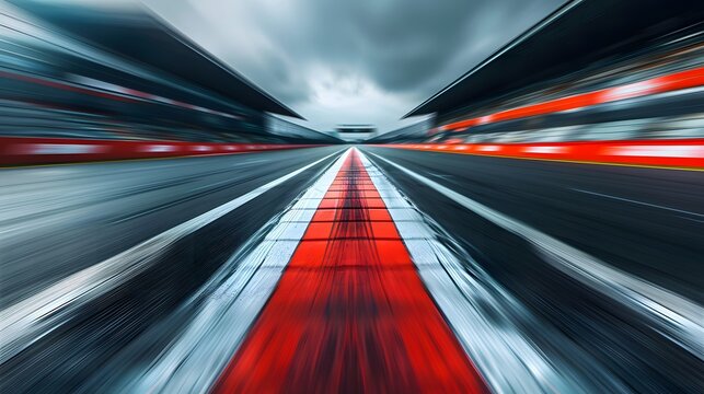 A blurred background of the Fisich globe racetrack with red and white stripes, blurred speed motion blur.
