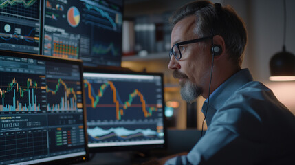 Fototapeta premium Experienced Portfolio Manager Analyzing Stock Charts and Financial Data Trends