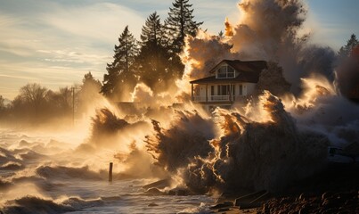 House in the Midst of Giant Wave