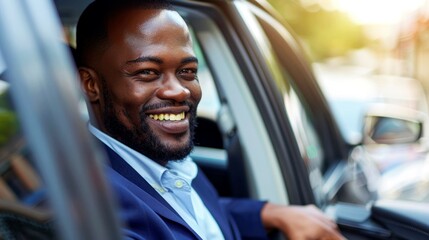 Obraz premium portrait business look from window of car