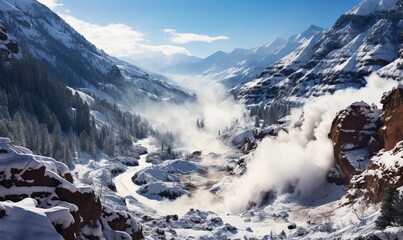 Snow Covered Mountain With River