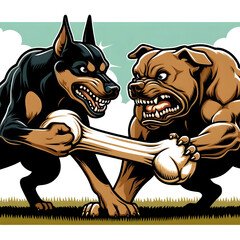 Dogs fighting for a bone