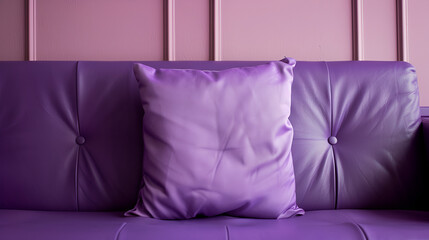 Plain purple pillow on matching background, generative ai