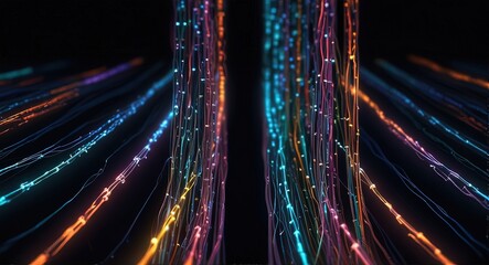 A colorful display of leds and wires,
abstract light trails