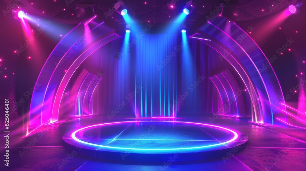 Aufkleber a stage setup with bright lights shining on it, ready for a performance or event